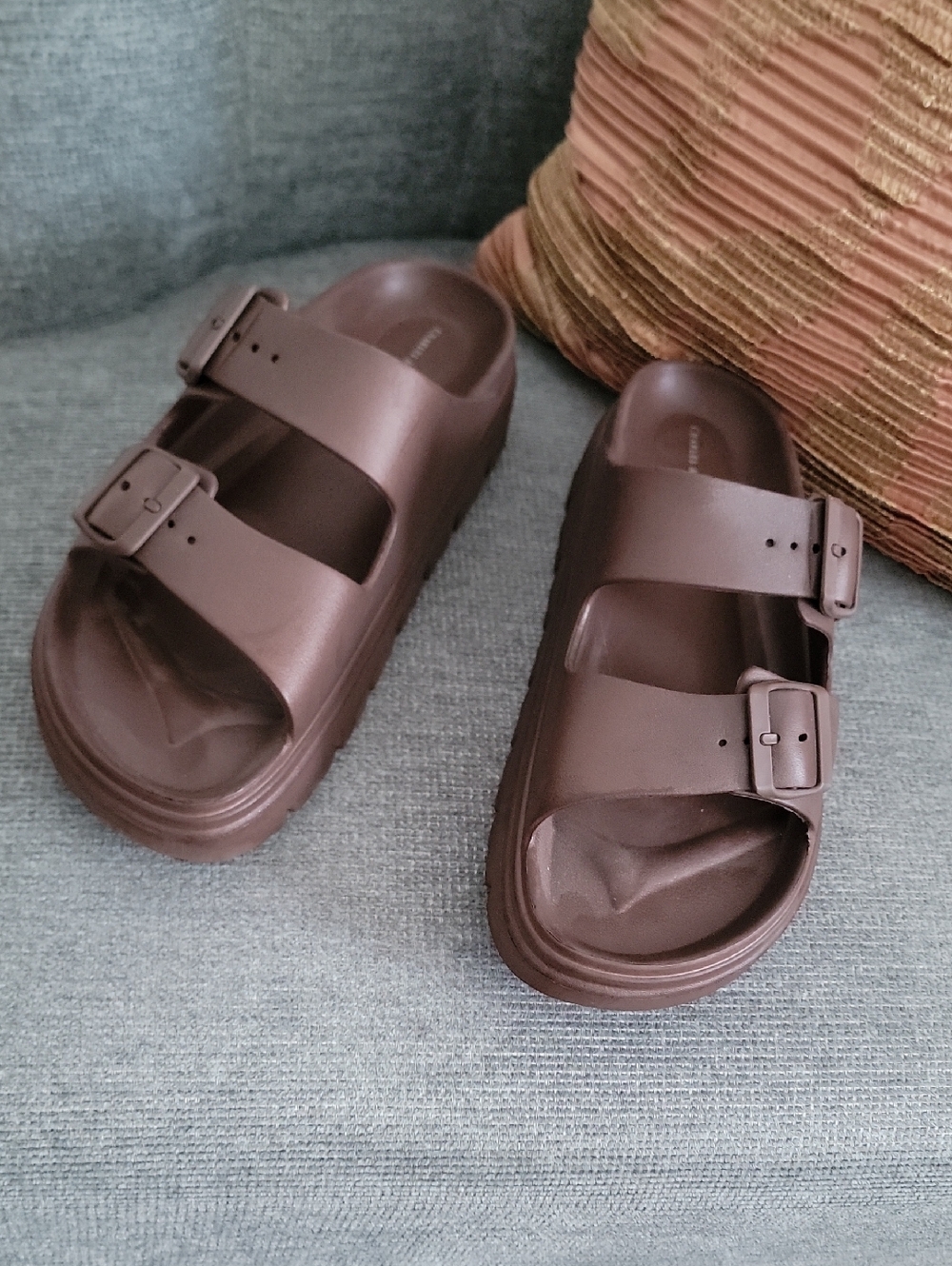Charles Albert Brown Double-Buckle Platform Sandals